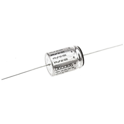 KEMET 470μF Aluminium Electrolytic Capacitor 63V dc, Axial, Through Hole - PEG124MH347VQL1