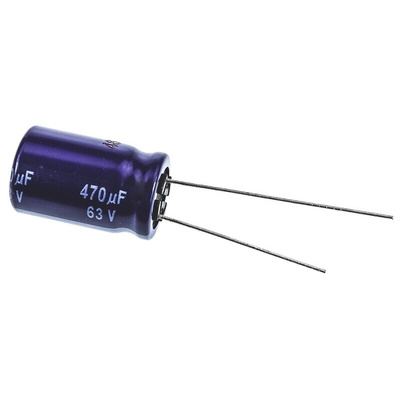Panasonic 470μF Aluminium Electrolytic Capacitor 63V dc, Radial, Through Hole - ECA1JM471