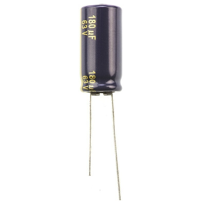 Panasonic 180μF Aluminium Electrolytic Capacitor 63V dc, Radial, Through Hole - EEUFC1J181