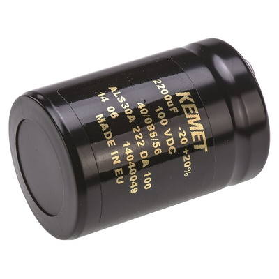 KEMET 2200μF Aluminium Electrolytic Capacitor 100V dc, Screw Terminal - ALS30A222DA100