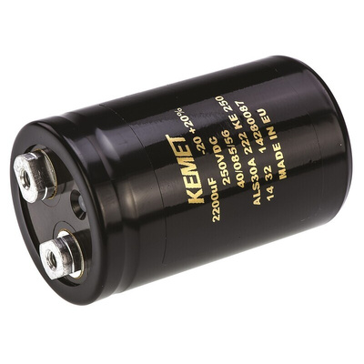 KEMET 2200μF Aluminium Electrolytic Capacitor 250V dc, Screw Terminal - ALS30A222KE250