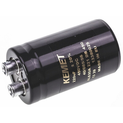 KEMET 220μF Aluminium Electrolytic Capacitor 450V dc, Screw Terminal - ALS30A221DB450