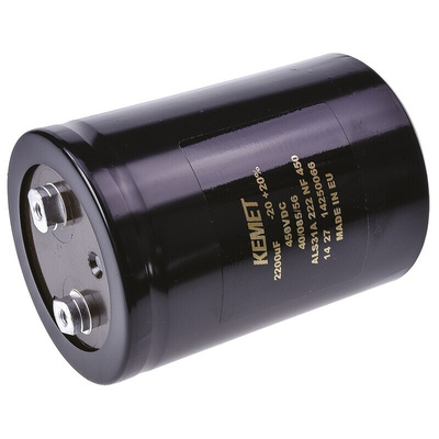 KEMET 2200μF Aluminium Electrolytic Capacitor 450V dc, Screw Terminal - ALS31A222NF450