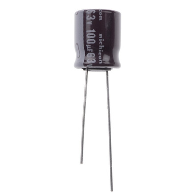 Nichicon 100μF Aluminium Electrolytic Capacitor 63V dc, Radial, Through Hole - UPS1J101MPD
