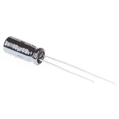 Nichicon 10μF Aluminium Electrolytic Capacitor 63V dc, Radial, Through Hole - UVR1J100MDD