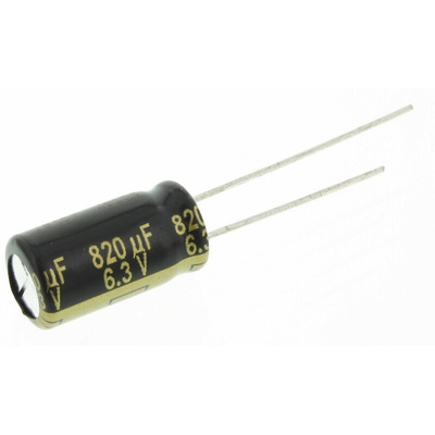 Panasonic 820μF Aluminium Electrolytic Capacitor 6.3V dc, Radial, Through Hole - EEUFM0J821L