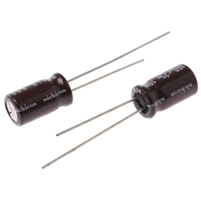 Nichicon 100μF Aluminium Electrolytic Capacitor 25V dc, Radial, Through Hole - UPW1E101MED