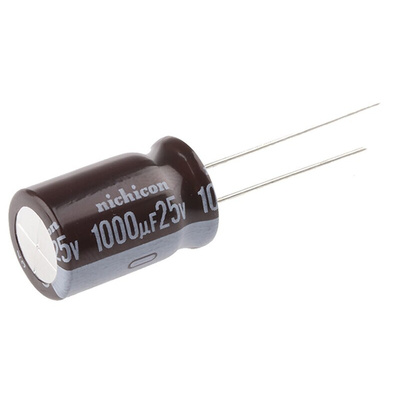 Nichicon 1000μF Aluminium Electrolytic Capacitor 25V dc, Radial, Through Hole - UPW1E102MHD