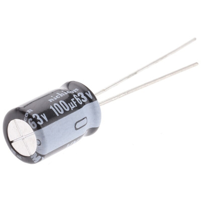 Nichicon 100μF Aluminium Electrolytic Capacitor 63V dc, Radial, Through Hole - UVY1J101MPD