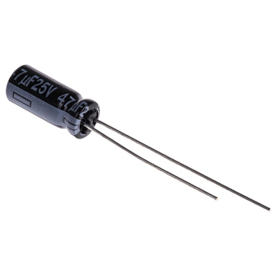Panasonic 47μF Aluminium Electrolytic Capacitor 25V dc, Radial, Through Hole - EEUFR1E470