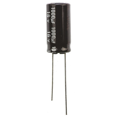 Panasonic 1000μF Aluminium Electrolytic Capacitor 16V dc, Radial, Through Hole - EEUEB1C102