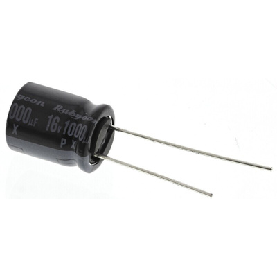 Rubycon 1000μF Aluminium Electrolytic Capacitor 16V dc, Radial, Through Hole - 16PX1000MEFC10X12.5