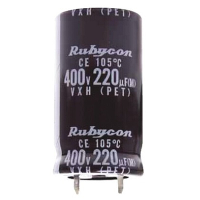 Rubycon 100μF Aluminium Electrolytic Capacitor 450V dc, Snap-In - 450VXH100MEFCSN22X25