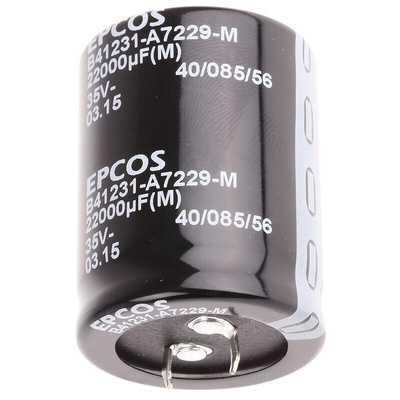 Epcos 22000μF Aluminium Electrolytic Capacitor 35V dc, Snap-In - B41231A7229M000