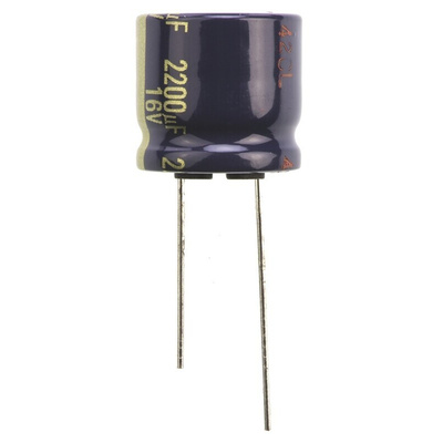 Panasonic 2200μF Aluminium Electrolytic Capacitor 16V dc, Radial, Through Hole - EEUFK1C222S