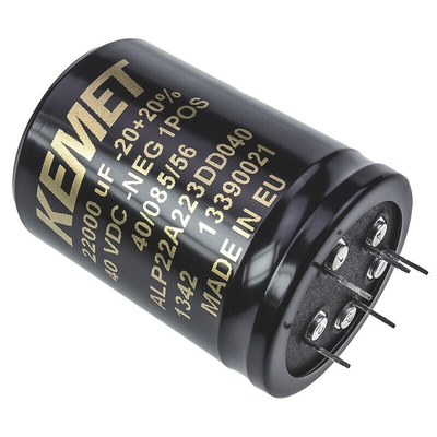 KEMET 22000μF Aluminium Electrolytic Capacitor 40V dc, PCB Mount - ALP22A223DD040
