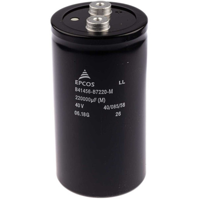 EPCOS 0.22F Aluminium Electrolytic Capacitor 40V dc, Screw Terminal - B41456B7220M000