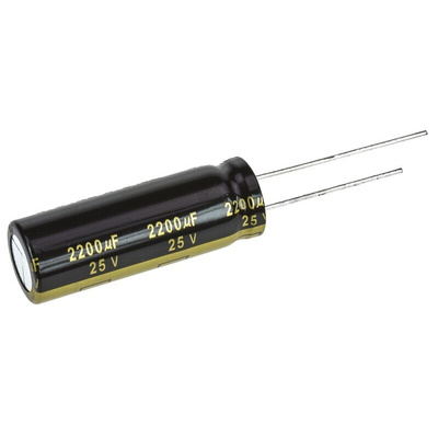 Panasonic 2200μF Aluminium Electrolytic Capacitor 25V dc, Radial, Through Hole - EEUFM1E222L