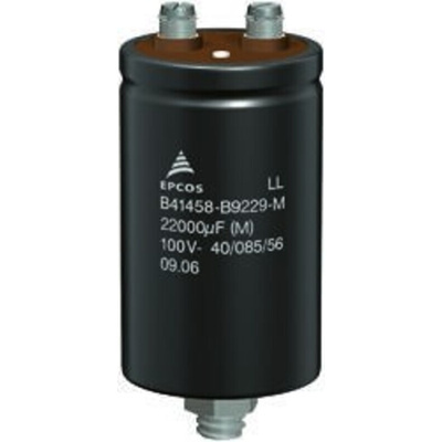 EPCOS 22000μF Aluminium Electrolytic Capacitor 100V dc, Stud Mount - B41458B9229M000
