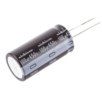 Nichicon 100μF Aluminium Electrolytic Capacitor 450V dc, Radial, Through Hole - UPW2W101MRD