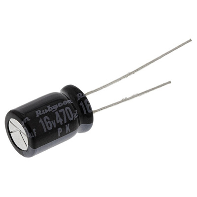 Rubycon 470μF Aluminium Electrolytic Capacitor 16V dc, Radial, Through Hole - 16PK470MEFC8X11.5