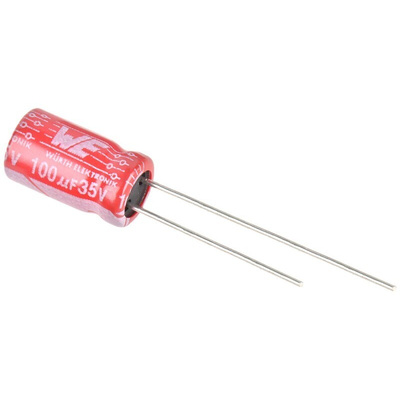 Wurth Elektronik 100μF Aluminium Electrolytic Capacitor 35V dc, Radial, Through Hole - 860020573008