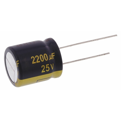 Panasonic 2200μF Aluminium Electrolytic Capacitor 25V dc, Radial, Through Hole - EEUFC1E222S