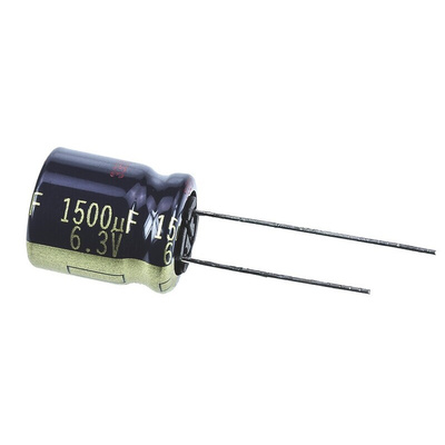 Panasonic 1500μF Aluminium Electrolytic Capacitor 6.3V dc, Radial, Through Hole - EEUFC0J152S
