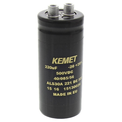 KEMET 220μF Aluminium Electrolytic Capacitor 500V dc, Screw Terminal - ALS30A221DE500