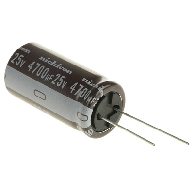 Nichicon 4700μF Aluminium Electrolytic Capacitor 25V dc, Radial, Through Hole - UPS1E472MHD