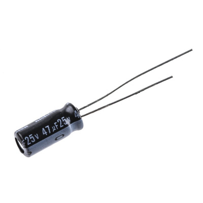 Nichicon 47μF Aluminium Electrolytic Capacitor 25V dc, Radial, Through Hole - UVR1E470MDD