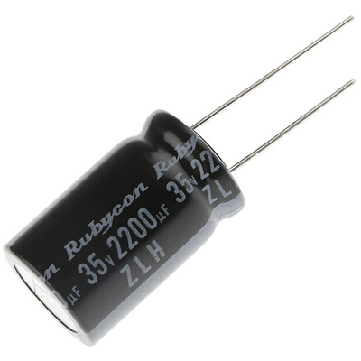 Rubycon 2200μF Aluminium Electrolytic Capacitor 35V dc, Radial, Through Hole - 35ZLH2200MEFC16X25