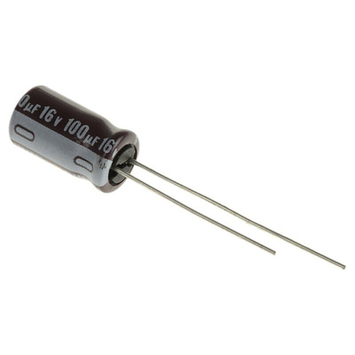 Nichicon 100μF Aluminium Electrolytic Capacitor 16V dc, Radial, Through Hole - UPW1C101MED