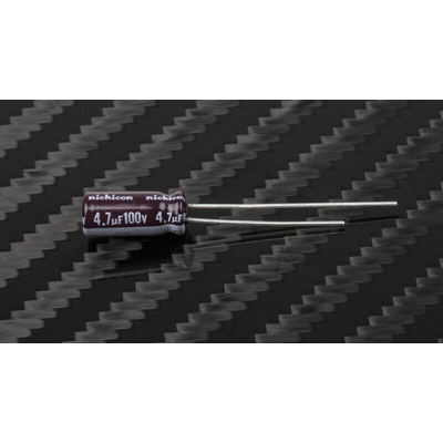 Nichicon 4.7μF Aluminium Electrolytic Capacitor 100V dc, Radial, Through Hole - UPW2A4R7MDD
