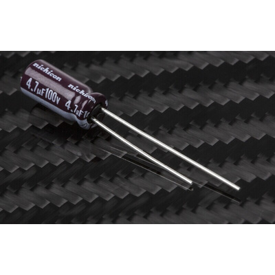 Nichicon 4.7μF Aluminium Electrolytic Capacitor 100V dc, Radial, Through Hole - UPW2A4R7MDD