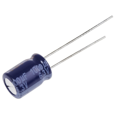 Panasonic 1000μF Aluminium Electrolytic Capacitor 6.3V dc, Radial, Through Hole - ECA0JM102