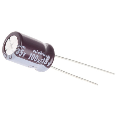 Nichicon 100μF Aluminium Electrolytic Capacitor 35V dc, Radial, Through Hole - UPV1V101MGD