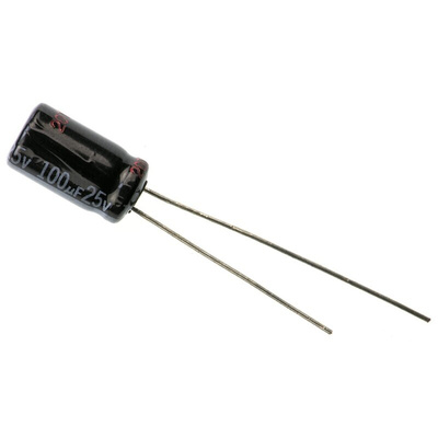 Panasonic 100μF Aluminium Electrolytic Capacitor 25V dc, Radial, Through Hole - EEUHD1E101