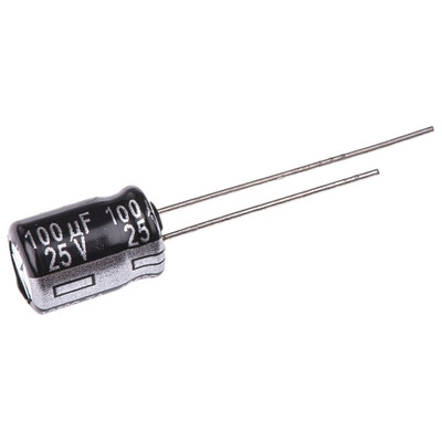 Panasonic 100μF Aluminium Electrolytic Capacitor 25V dc, Radial, Through Hole - EEUTA1E101