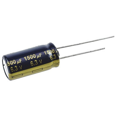 Panasonic 1500μF Aluminium Electrolytic Capacitor 6.3V dc, Radial, Through Hole - EEuFC0J152