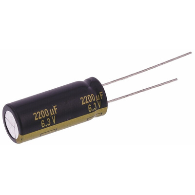 Panasonic 2200μF Aluminium Electrolytic Capacitor 6.3V dc, Radial, Through Hole - EEUFK0J222L