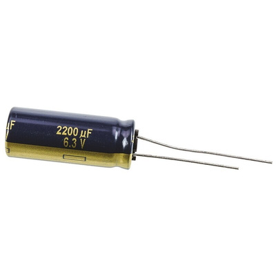 Panasonic 2200μF Aluminium Electrolytic Capacitor 6.3V dc, Radial, Through Hole - EEUFC0J222
