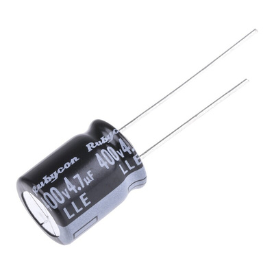 Rubycon 4.7μF Aluminium Electrolytic Capacitor 400V dc, Radial, Through Hole - 400LLE4,7MEFC10X12.5