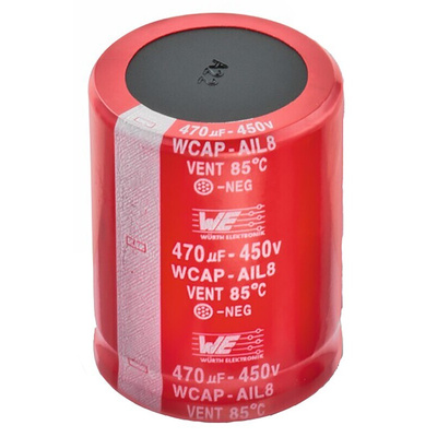 Wurth Elektronik 820μF Aluminium Electrolytic Capacitor 450V dc, Snap-In - 861101487034