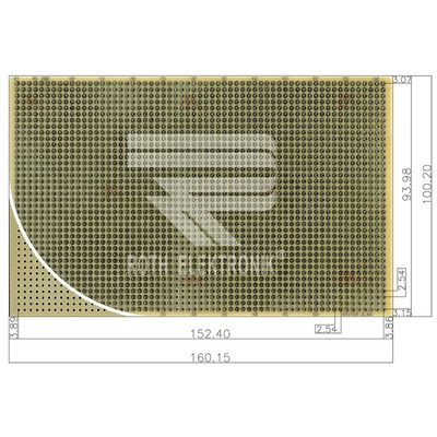 RE200-C3, Single Sided Eurocard PCB With 38 x 61 1mm Holes, 2.54 x 2.54mm Pitch, 160 x 100 x 1.5mm