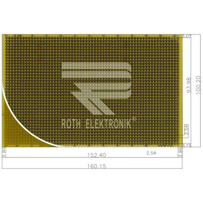 RE200-LF, Single Sided Matrix Board FR4 with 38 x 61 1mm Holes, 2.54 x 2.54mm Pitch, 160 x 100 x 1.5mm