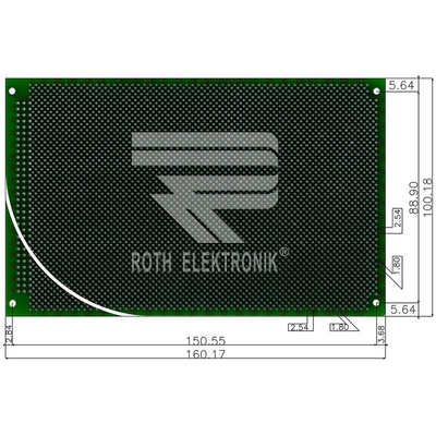 RE440-LF, Double Sided DIN 41652 C Eurocard PCB FR4 0.8mm Holes, 2.54 x 2.54mm Pitch, 160 x 100 x 1.5mm