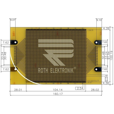 RE225-LF, Single Sided DIN 41652 Eurocard PCB FR4 With 35 x 42 1mm Holes, 2.54 x 2.54mm Pitch, 160 x 100 x 1.5mm