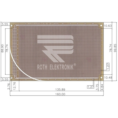 RE437-LF, Double Sided DIN 41612 C SMT Eurocard FR4 With 108 x 69 0.35mm Holes, 1.27 x 1.27mm Pitch, 160 x 100 x 1.5mm