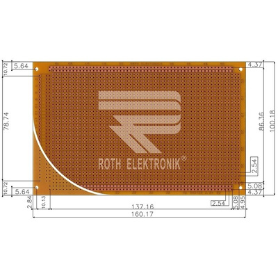 RE318-HP, Single Sided DIN 41612 C Eurocard PCB FR2 With 33 x 55 1mm Holes, 2.54 x 2.54mm Pitch, 160 x 100 x 1.5mm